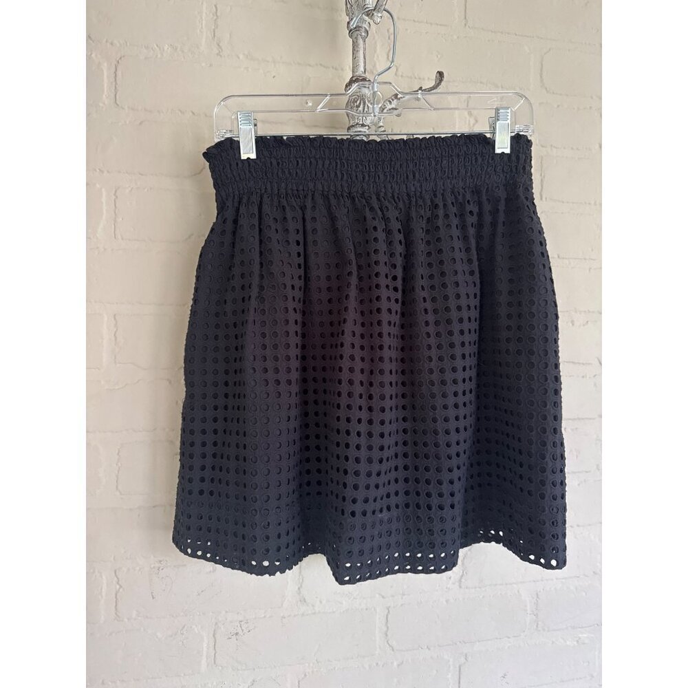 Kate Spade skirt Broome street cotton eyelet black lined small smocked waistband